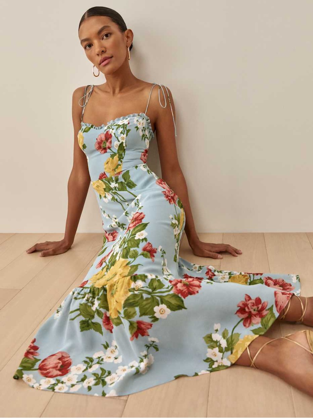 Reformation Enya Blue Floral Midi Dress Size 4